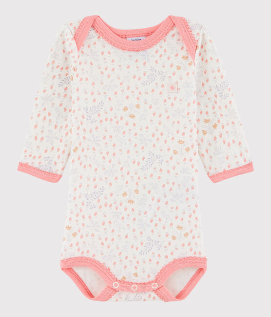 Rompertje lange mouwen babymeisje wit MARSHMALLOW/wit MULTICO