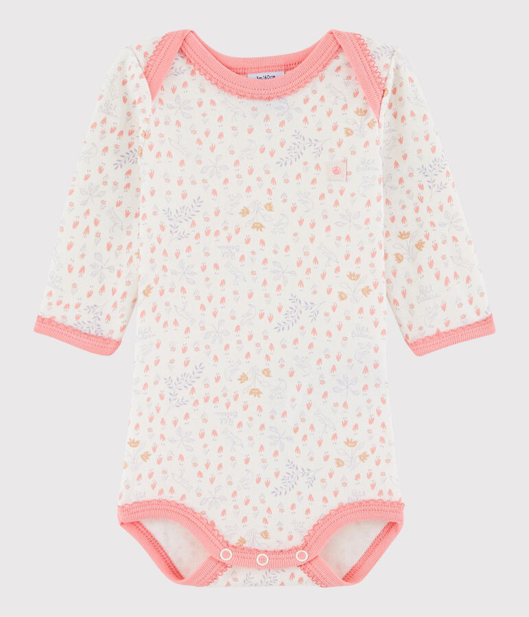 Rompertje lange mouwen babymeisje wit/multicouleur