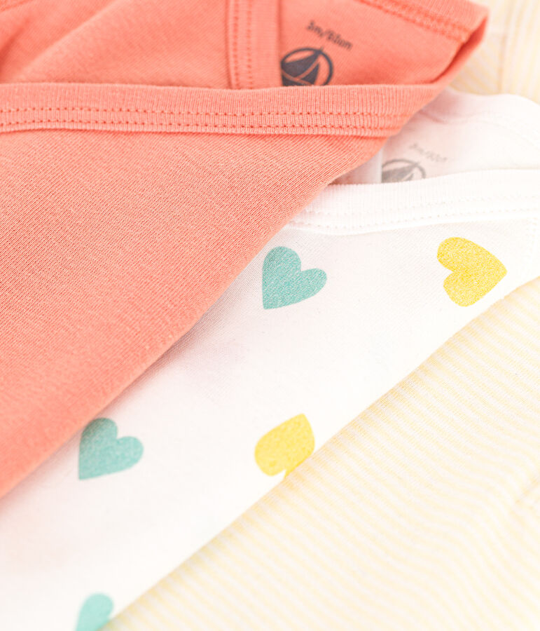Lot de 3 bodies crois&eacute;s manches courtes en coton coeur b&eacute;b&eacute; multicouleur