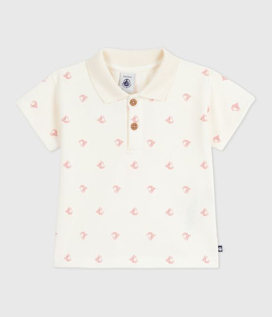 Katoenen polo met korte mouwen en vintage bootjesprint voor baby's rood MILK/ POMPEI