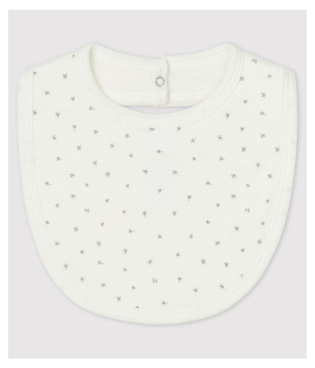 Bavoir blanc &agrave; &eacute;toiles b&eacute;b&eacute; en coton biologique blanc/gris