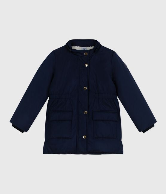 Halflange effen parka voor kinderen blauw SMOKING