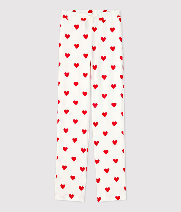 Pantalon en coton BIO Femme blanc/rouge