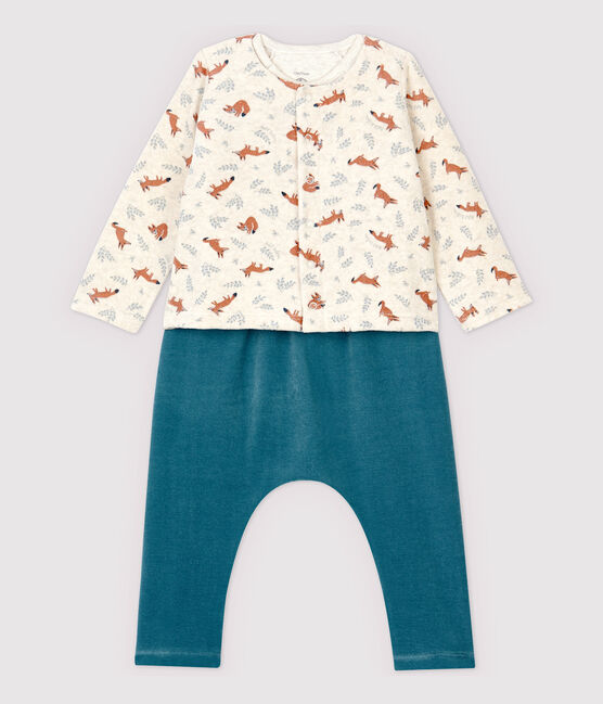 Ensemble 3 pièces bébé en velours et en côte beige MONTELIMAR/blanc MULTICO