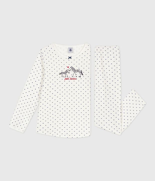 Pyjama enfant en coton imprim&eacute; pois bleu/bleu