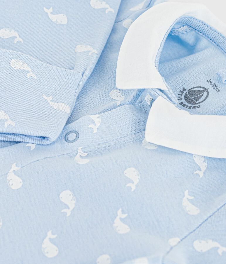 Pyjama b&eacute;b&eacute; en coton &agrave; col imprim&eacute; baleine bleu/blanc