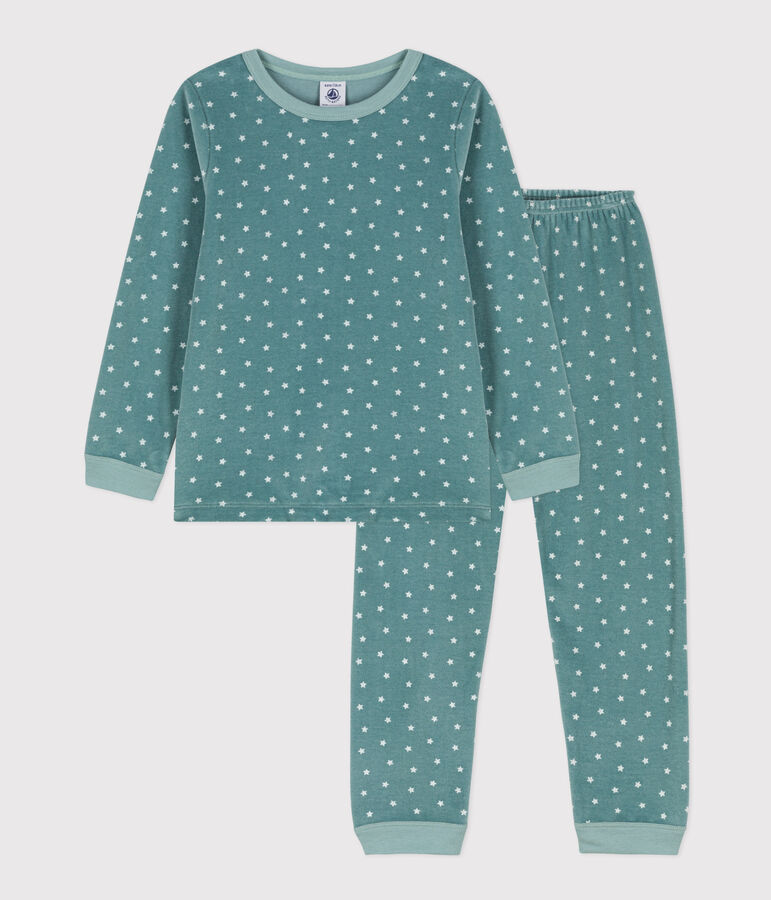 Pyjama &eacute;toile en velours enfant vert/blanc