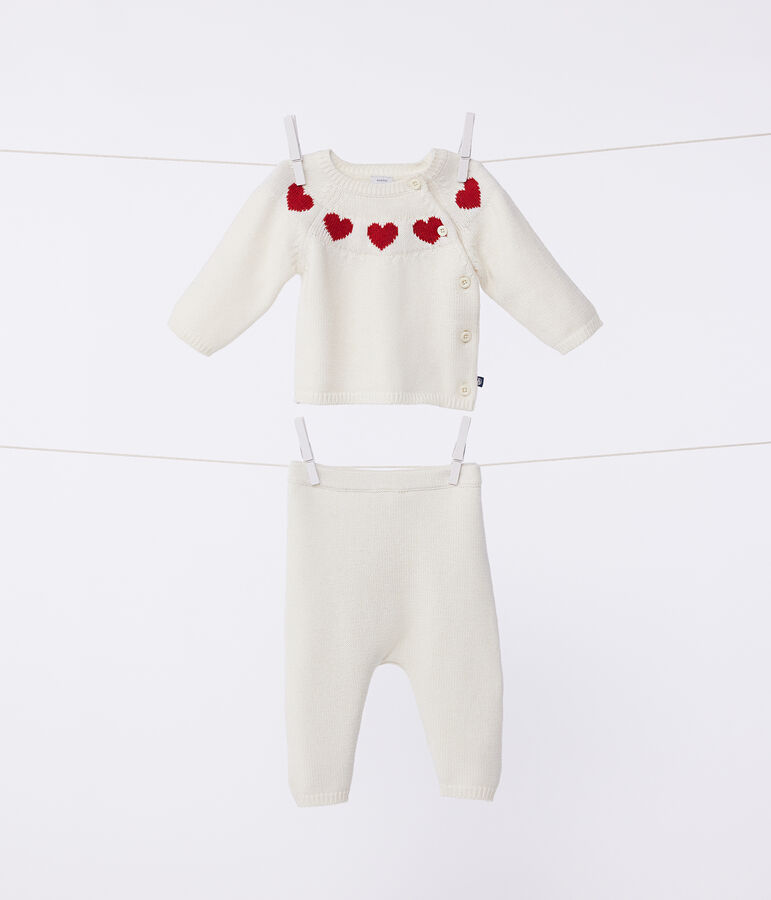 Ensemble 2 pi&egrave;ces en tricot b&eacute;b&eacute; blanc/rouge