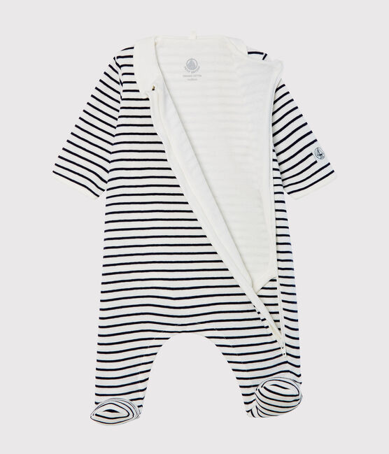 Bodyjama met rits baby van gebreide stof wit MARSHMALLOW/blauw SMOKING