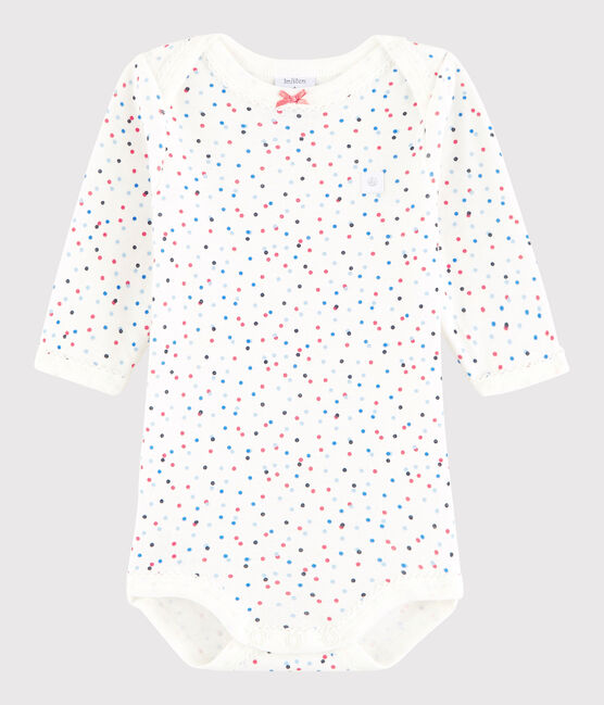 Rompertje lange mouwen babymeisje wit MARSHMALLOW/wit MULTICO