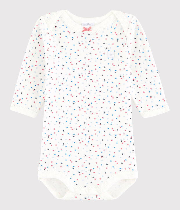 Rompertje lange mouwen babymeisje wit/multicouleur