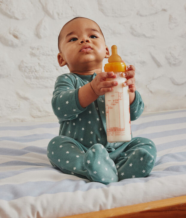 Pyjama b&eacute;b&eacute; &eacute;toiles en velours vert/blanc