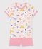 Pyjacourt imprimé animaux yoga petite fille en coton rose FLEUR/blanc MULTICO