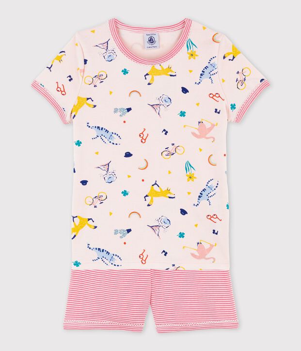Korte katoenen pyjama met geprinte yoga dieren voor meisjes roze/multicouleur