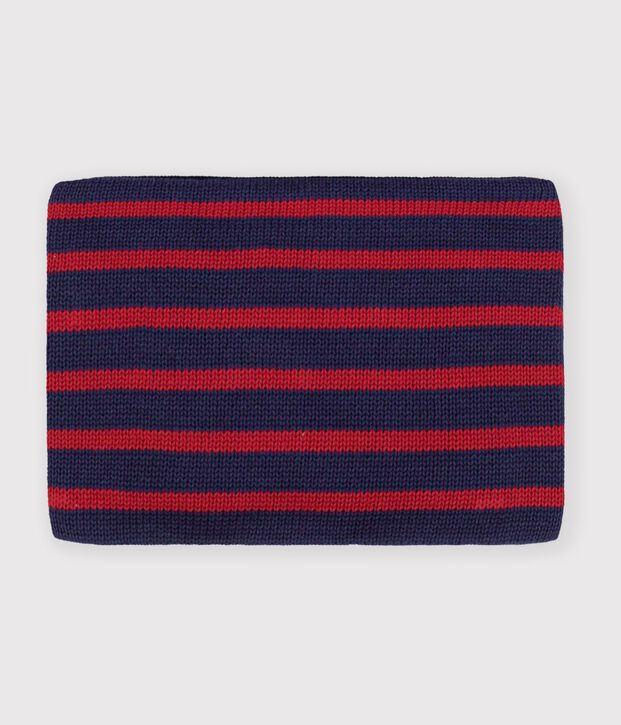 Gebreide gestreepte colsjaal met fleecevoering voor kinderen blauw/rood
