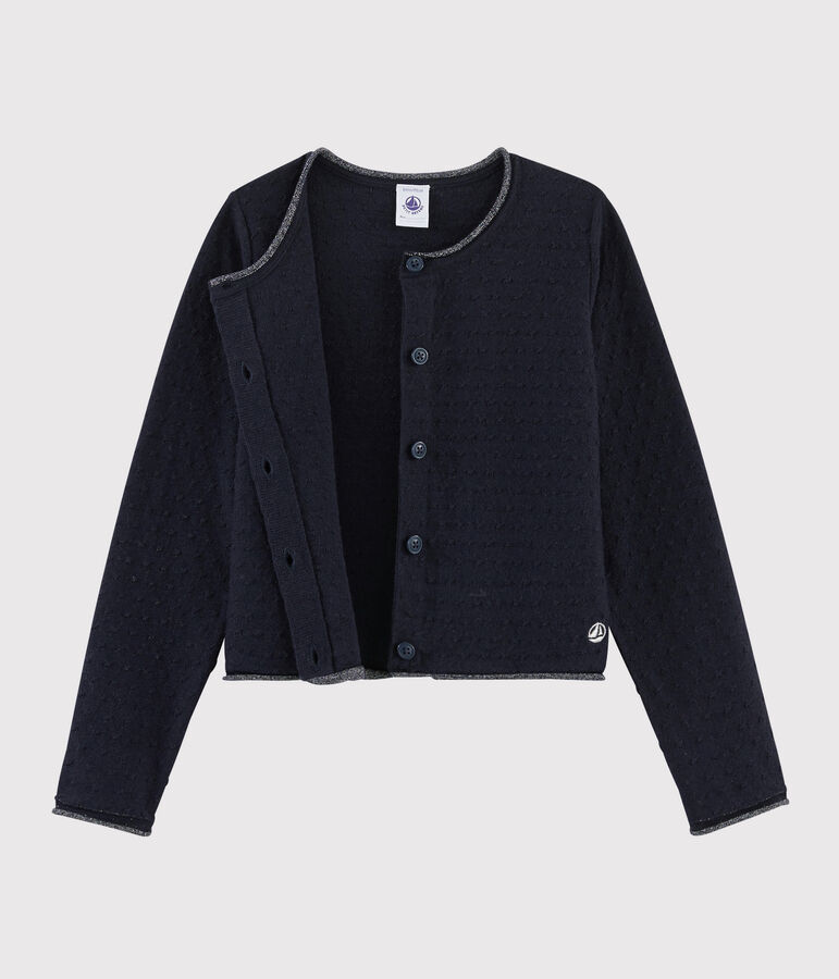 Cardigan en laine et coton enfant fille bleu