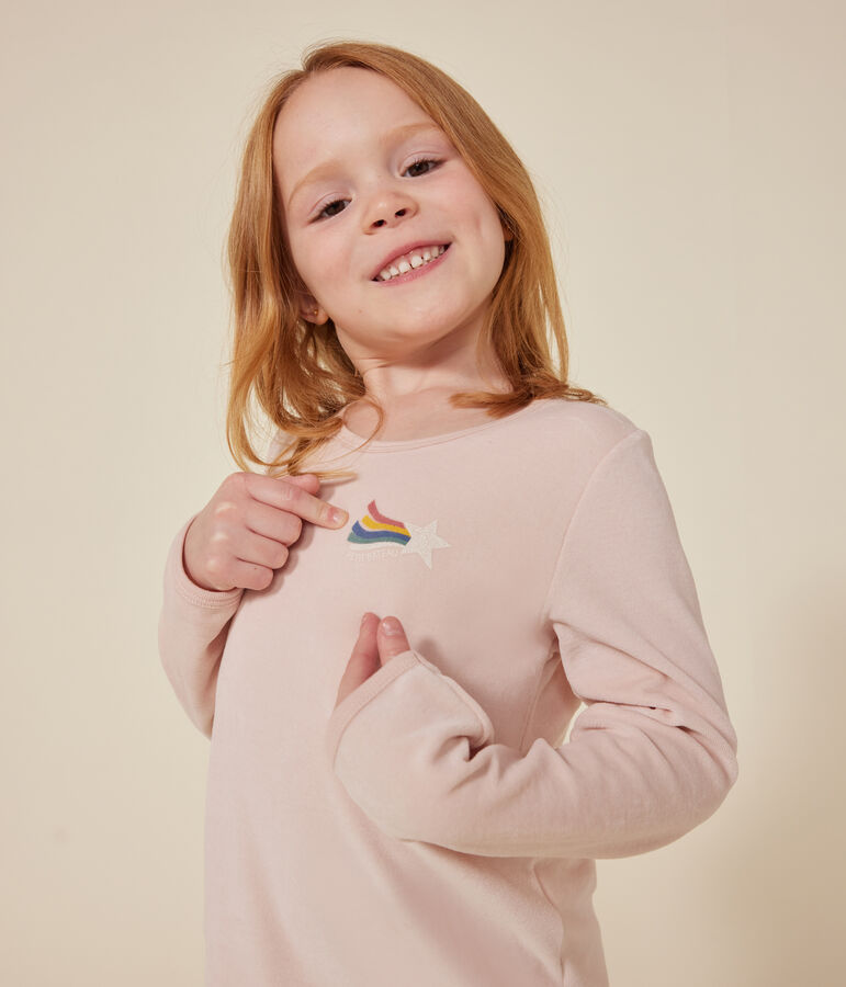 Fluwelen nachthemd voor kinderen. roze SALINE/wit MULTICO