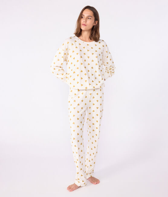 Katoenen damespyjama met goudkleurige hartjesprint MILK/ DORE
