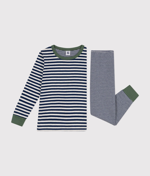 Pyjama en coton ray&eacute; enfant bleu/beige