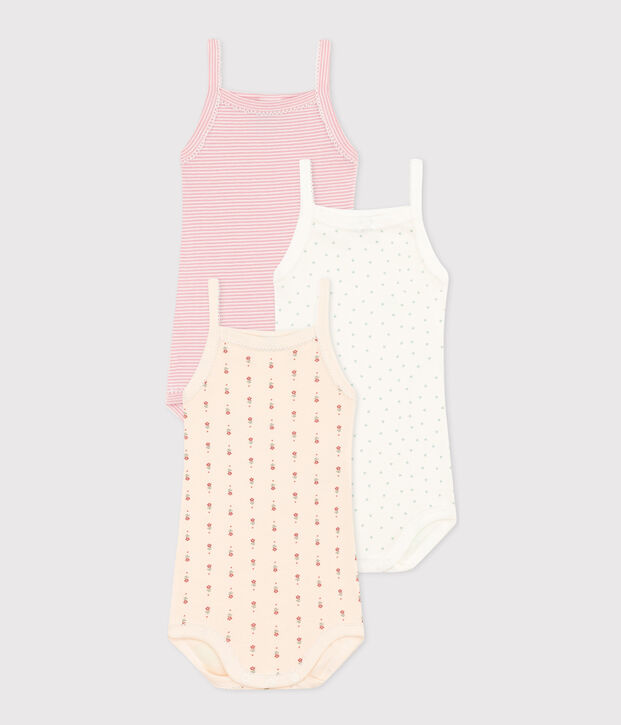Lot de 3 bodies bretelles fleurs en coton b&eacute;b&eacute; multicouleur