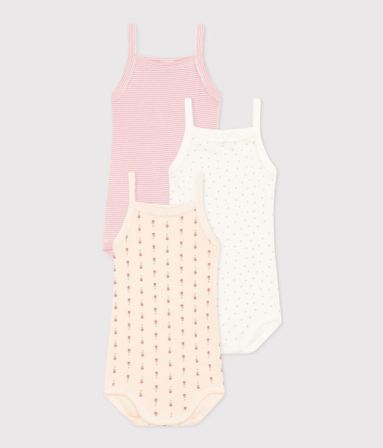 Lot de 3 bodies bretelles fleurs en coton b&eacute;b&eacute; multicouleur