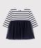 Gestreepte jurk met lange mouwen van twee materialen voor baby's wit/multicouleur