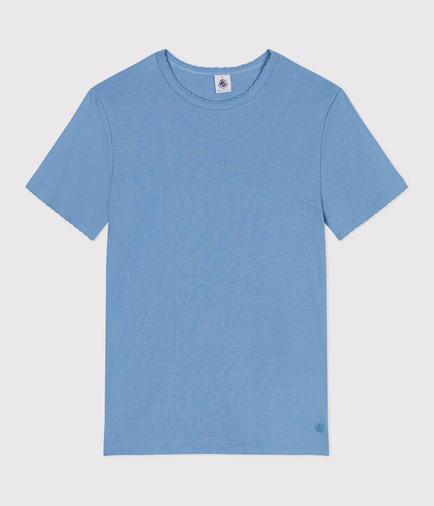 L'Iconique, effen katoenen T-shirt met kartelrandje voor dames blauw