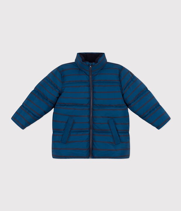 Donsjack met oprolbare capuchon blauw/blauw