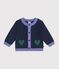 Babyvestje van gebreide wol en katoen met ingeweven hartjesmotief blauw/multicouleur