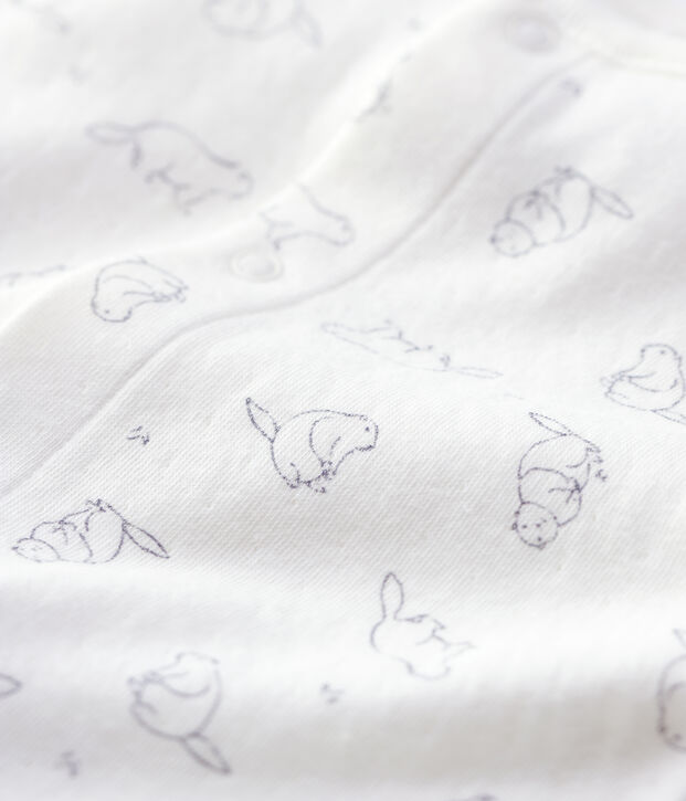 Combinaison longue imprim&eacute; marmottes b&eacute;b&eacute; en coton biologique blanc/gris