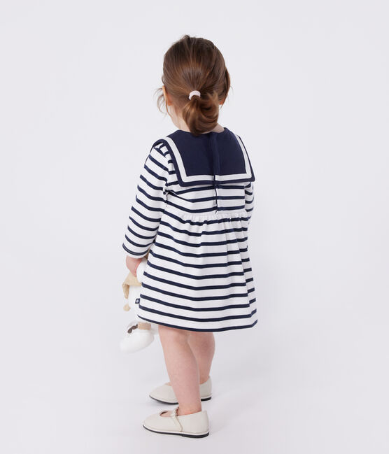Robe marinière bébé en coton épais manches longues blanc MARSHMALLOW/bleu SMOKING