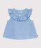 Katoenen babybloesje zonder mouwen in geborduurde chambray blauw