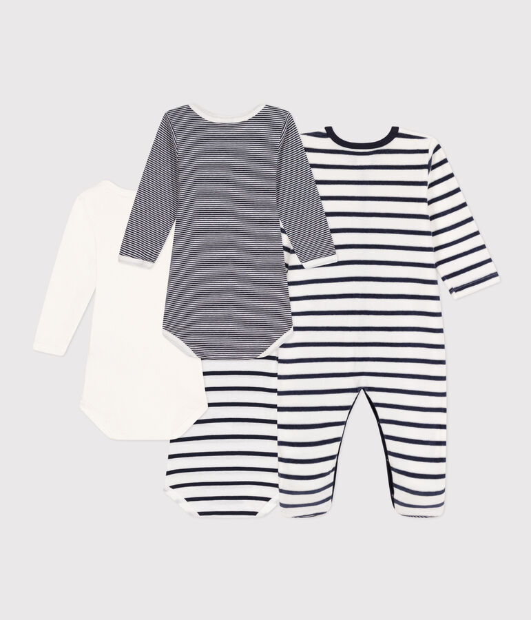 Setje met 1 babypyjama en 3 body's met streepjes multicouleur