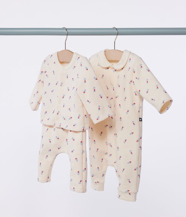 Katoenen babypakje met kraagje en bloemenprint ecru/multicouleur