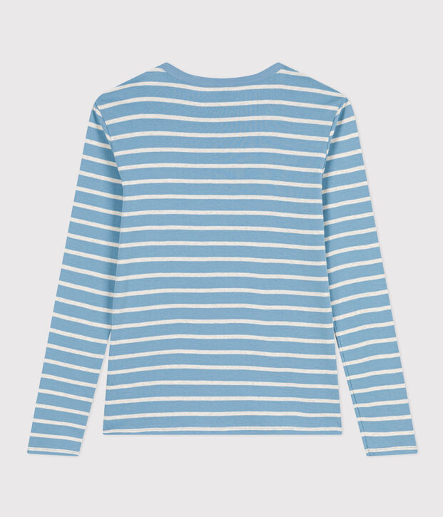 L'ICONIQUE, dames-T-shirt met ronde hals in katoen blauw/beige