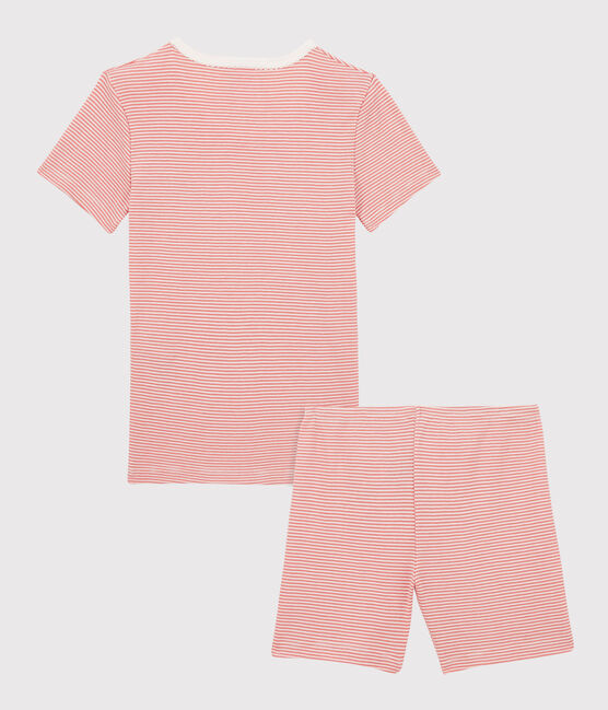 Pyjacourt milleraies rose petite fille en coton biologique rose PAPAYE/ MARSHMALLOW