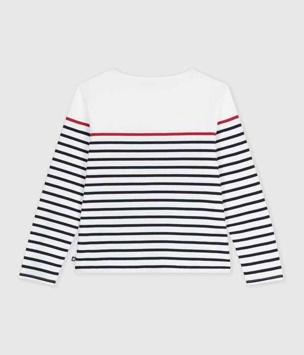 Tee-shirt marini&egrave;re femme en coton blanc/multicouleur