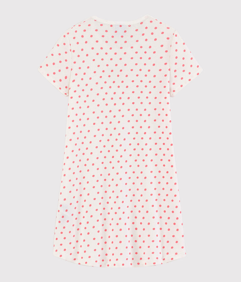 Chemise de nuit &agrave; pois roses petite fille en coton blanc/rose