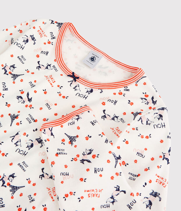 Meisjespyjama met Parijs print, van biologisch katoen wit/multicouleur