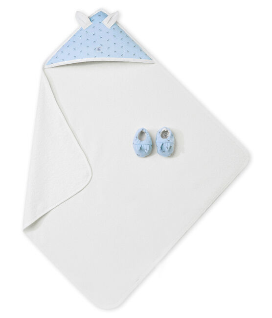 Coffret carré de bain + chaussons bébé mixte bleu FRAICHEUR/blanc MULTICO