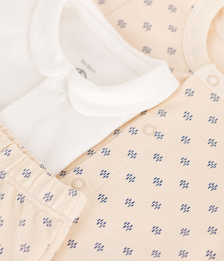 Driedelige set van lichte fleece voor baby's ecru/blauw