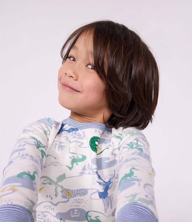 Kinderpyjama van fleece met drakenprint wit/multicouleur
