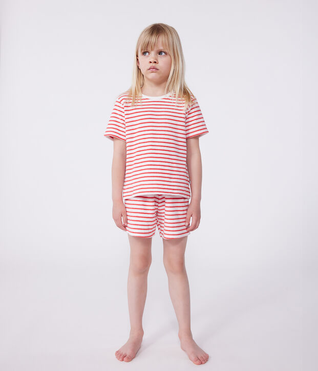 Gestreepte korte pyjama van badstofkatoen voor kinderen rood/rood