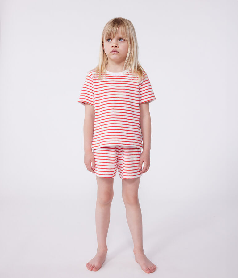 Pyjama short enfant en coton &eacute;ponge &agrave; rayures blanc/rouge