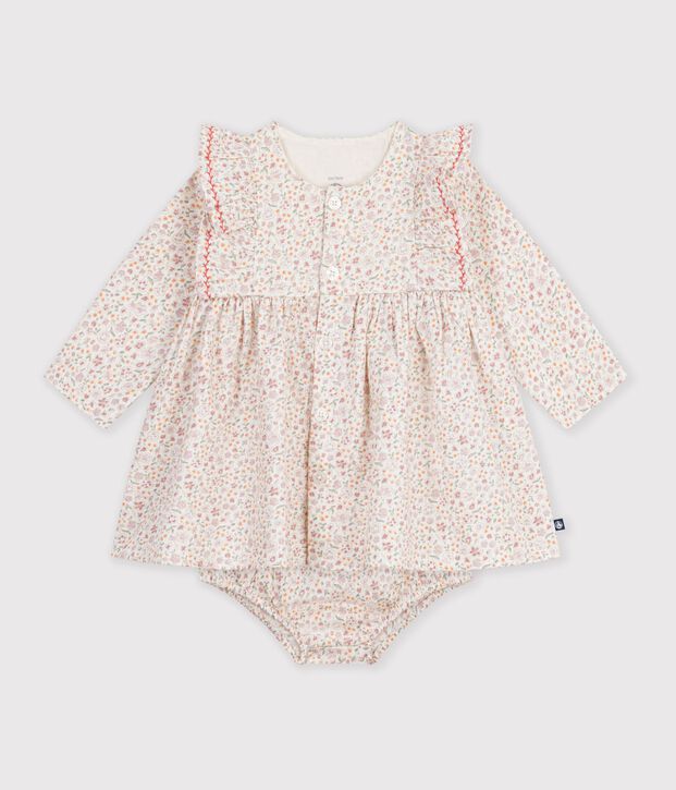 Robe b&eacute;b&eacute; en coton imprim&eacute; &agrave; fleurs &eacute;cru/multicouleur