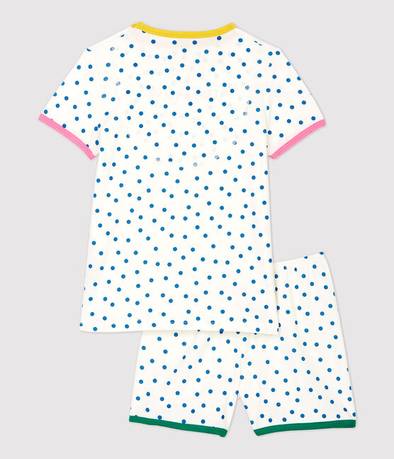 Pyjacourt à pois bleus petite fille en coton blanc MARSHMALLOW/ MALLARD