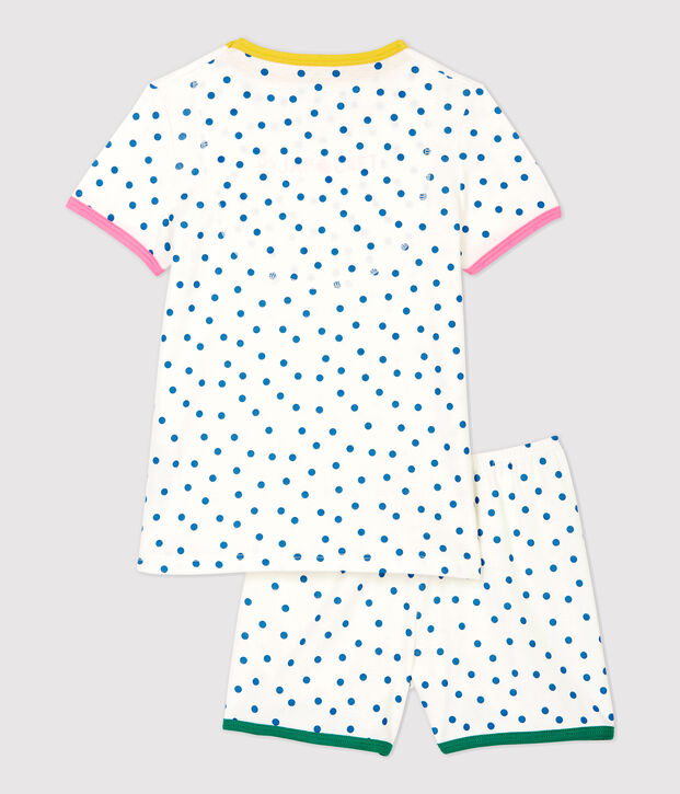Korte meisjespyjama met blauwe stippen van katoen wit/blauw