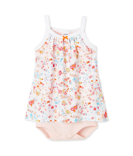 Body robe bébé fille à bretelles blanc ECUME/rose CUPCAKE/ MULTICO