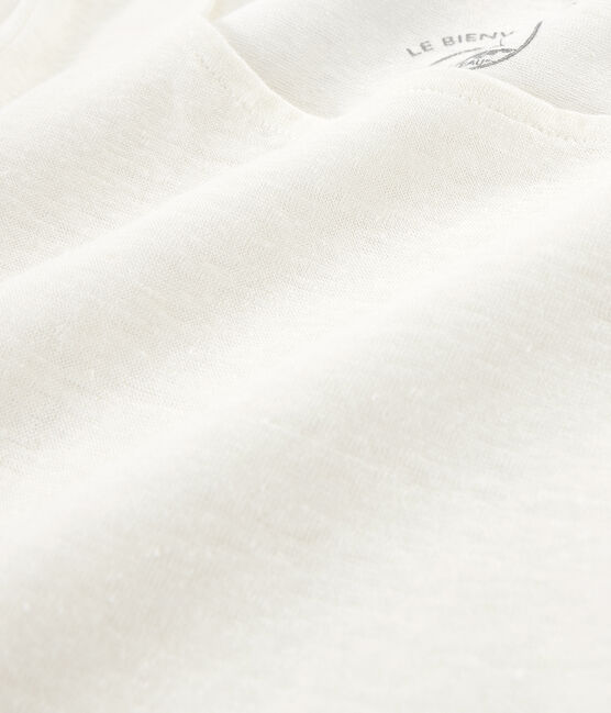 Dames-t-shirt met lange mouwen van linnen wit MARSHMALLOW