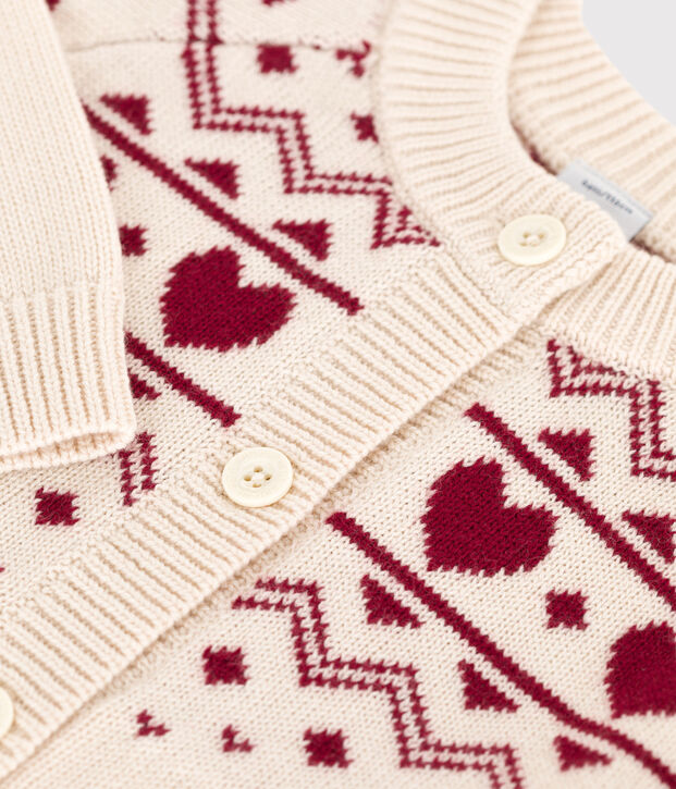 Cardigan van jacquard uit wol en katoen met motief voor kinderen ecru/rood